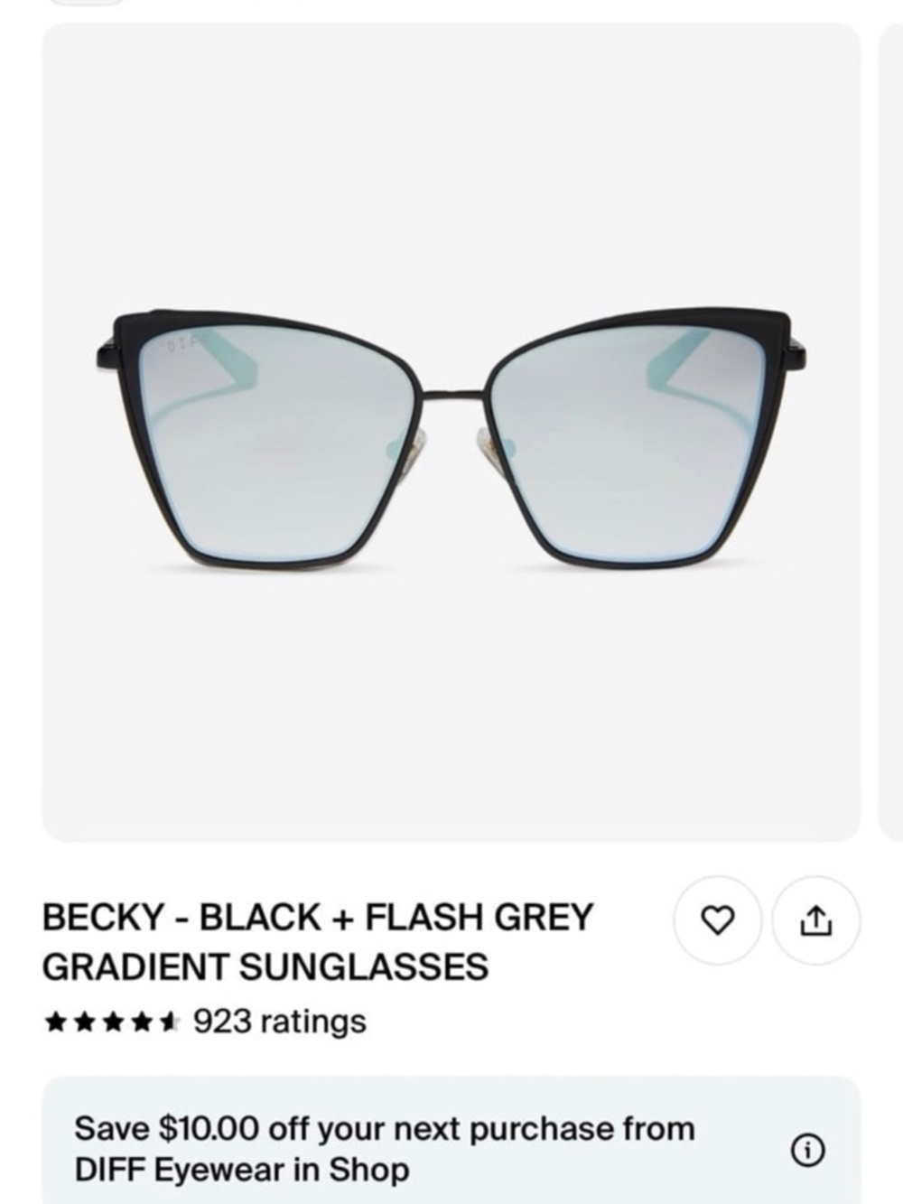 DIFF Eyewear Becky Black Sunglasses with Flash Grey Gradient Lenses